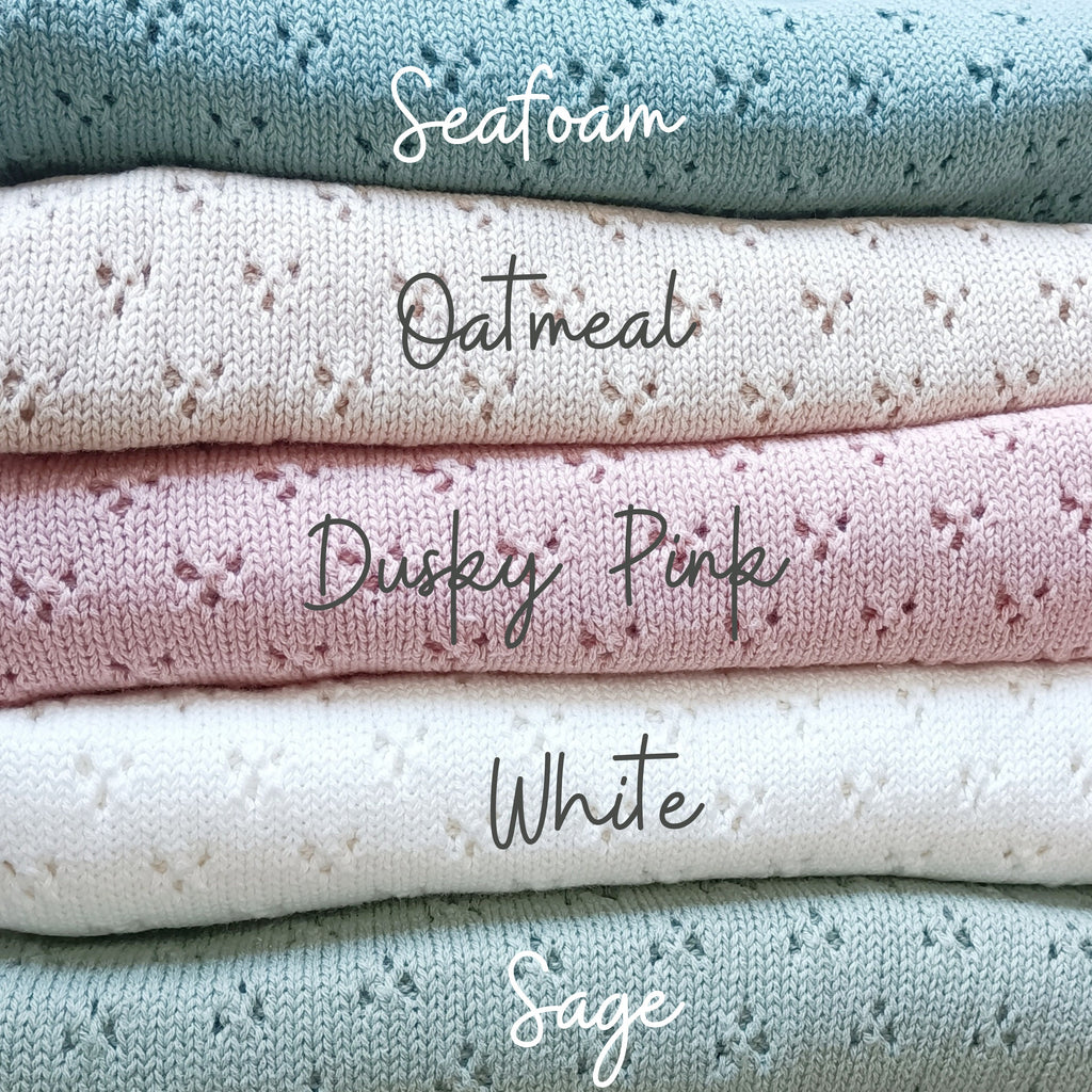 Pointelle knit blanket, soft cotton heirloom blanket, classic cellular baby blanket can be personalised, new baby gift for girl or boy