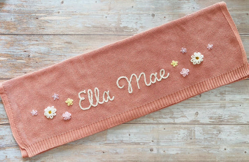 Baby Knit Blanket with Custom Embroidery, Soft Cotton, Newborn Gift, Baby Shower Present