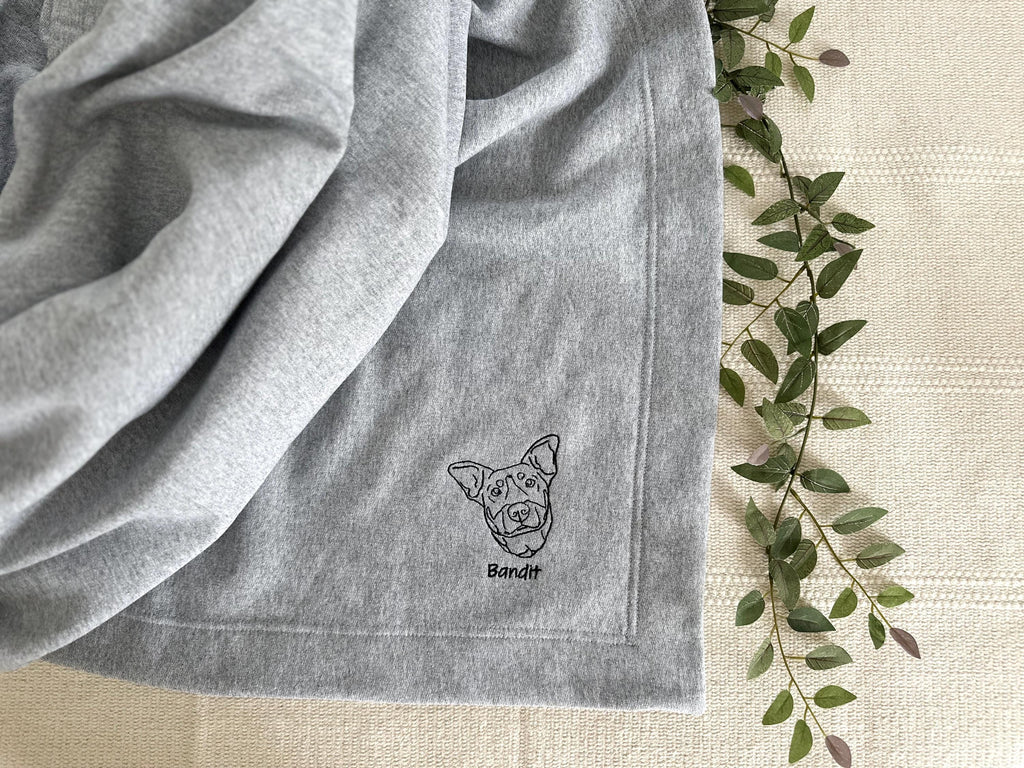 Personalized Embroidered Throw Blanket, Custom Pet Throw Blanket, Customized Dog Embroidered Blanket, Pet Keepsake, Custom Pet Portrait