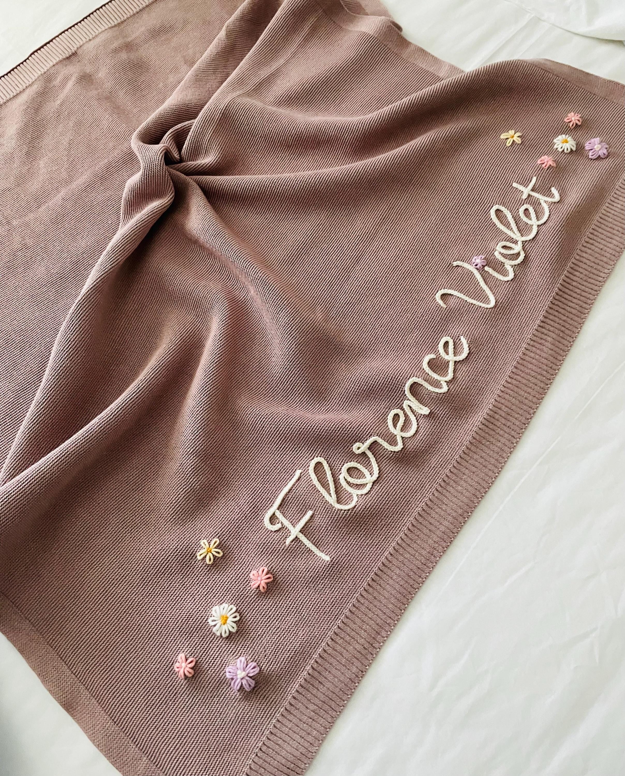 Baby Knit Blanket with Custom Embroidery, Soft Cotton, Newborn Gift, Baby Shower Present