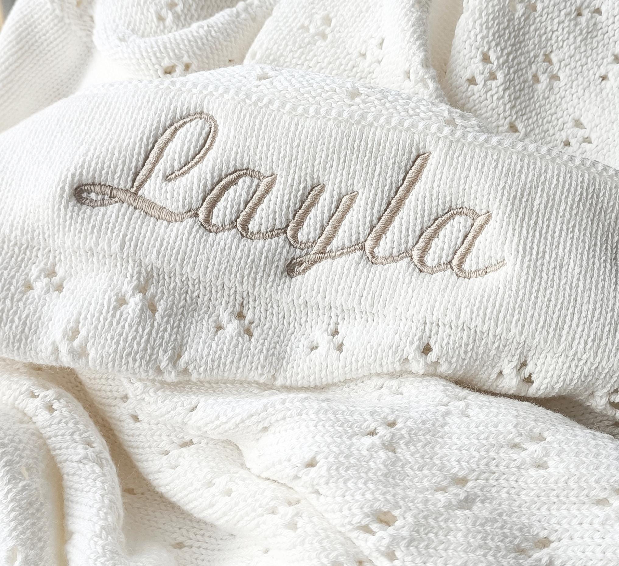 Pointelle knit blanket, soft cotton heirloom blanket, classic cellular baby blanket can be personalised, new baby gift for girl or boy