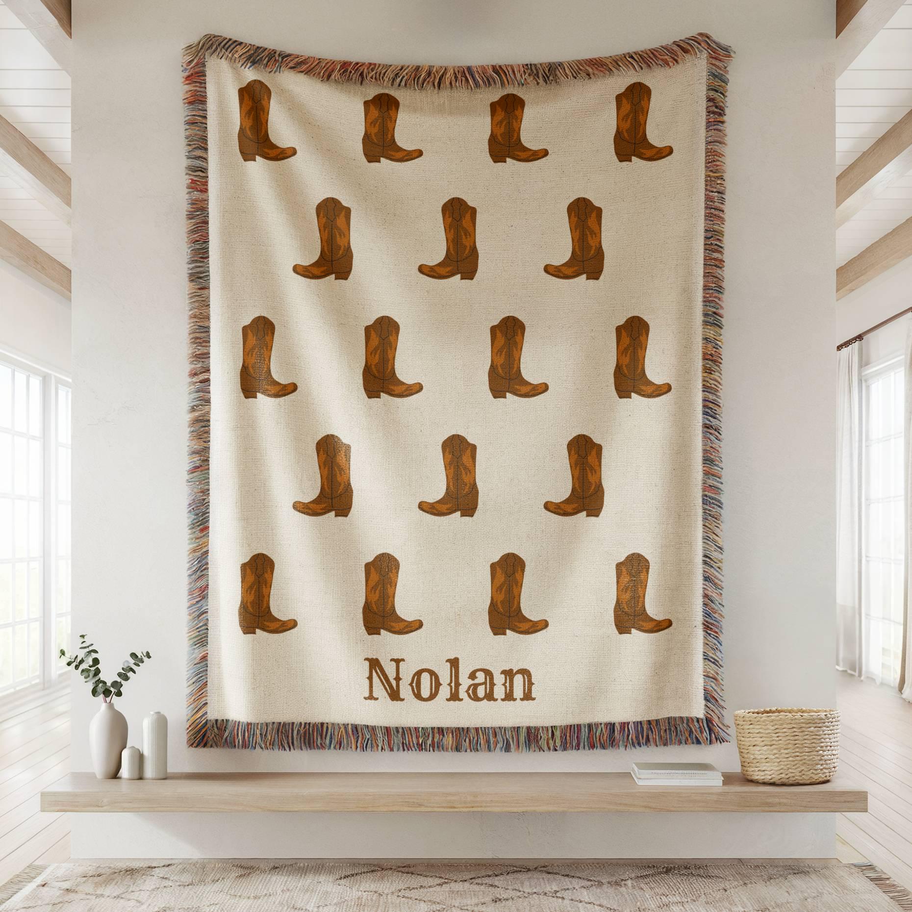 Personalized Cowboy Woven Baby Blanket, Western Cowboy Boys Blanket, Heirloom Blanket, Newborn Name Blanket, Baby Name Blanket, Woven Throw
