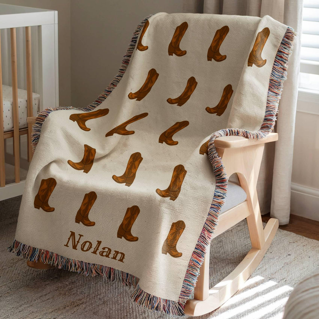 Personalized Cowboy Woven Baby Blanket, Western Cowboy Boys Blanket, Heirloom Blanket, Newborn Name Blanket, Baby Name Blanket, Woven Throw