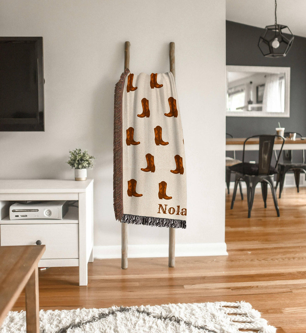 Personalized Cowboy Woven Baby Blanket, Western Cowboy Boys Blanket, Heirloom Blanket, Newborn Name Blanket, Baby Name Blanket, Woven Throw