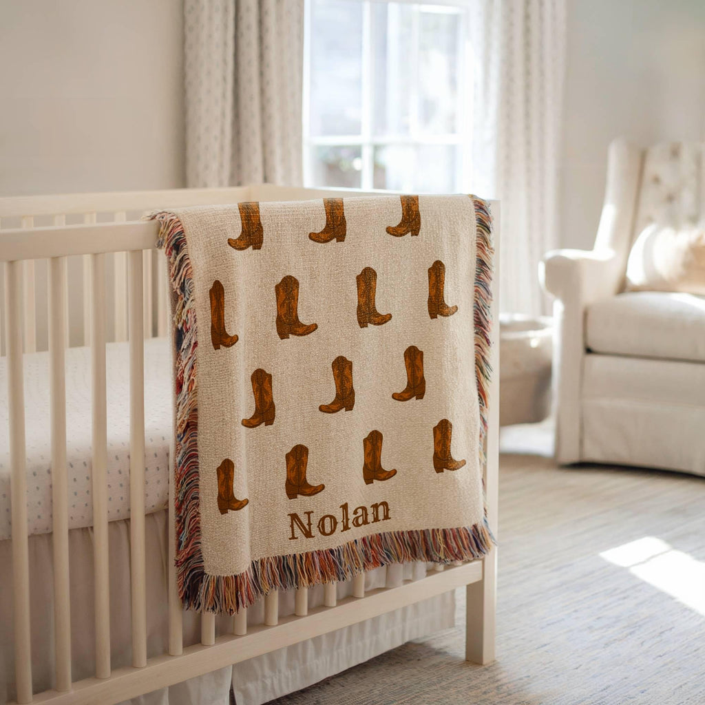 Personalized Cowboy Woven Baby Blanket, Western Cowboy Boys Blanket, Heirloom Blanket, Newborn Name Blanket, Baby Name Blanket, Woven Throw