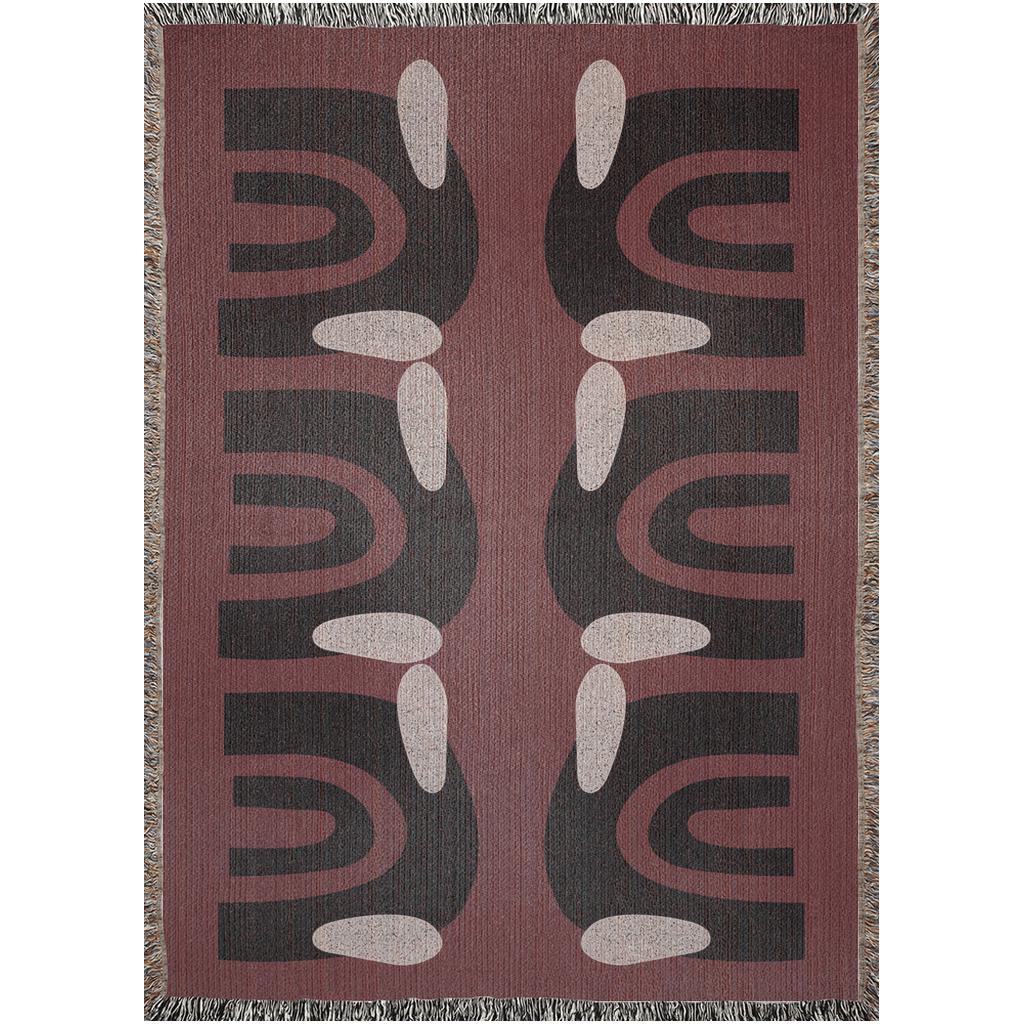 Retro Arch Woven Throw Blanket – Burgundy & Black Modernist