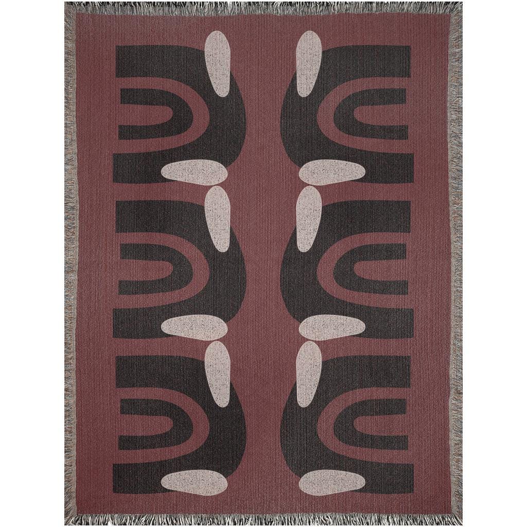 Retro Arch Woven Throw Blanket – Burgundy & Black Modernist