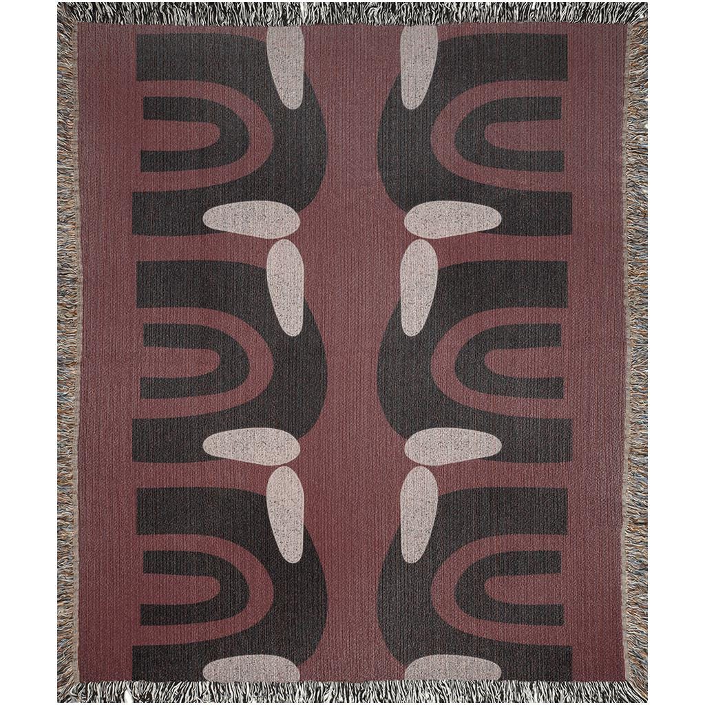 Retro Arch Woven Throw Blanket – Burgundy & Black Modernist