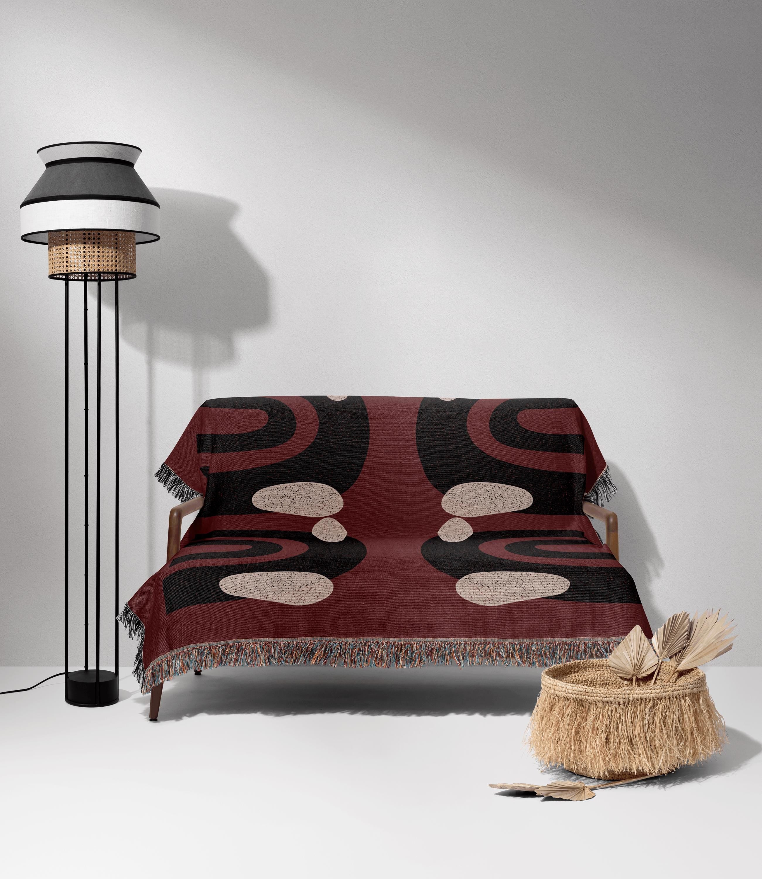 Retro Arch Woven Throw Blanket – Burgundy & Black Modernist