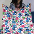 Stitch Tropical Fleece Blanket – Cute Hibiscus Throw for Kids & Fans – Soft Cozy Blanket Gift