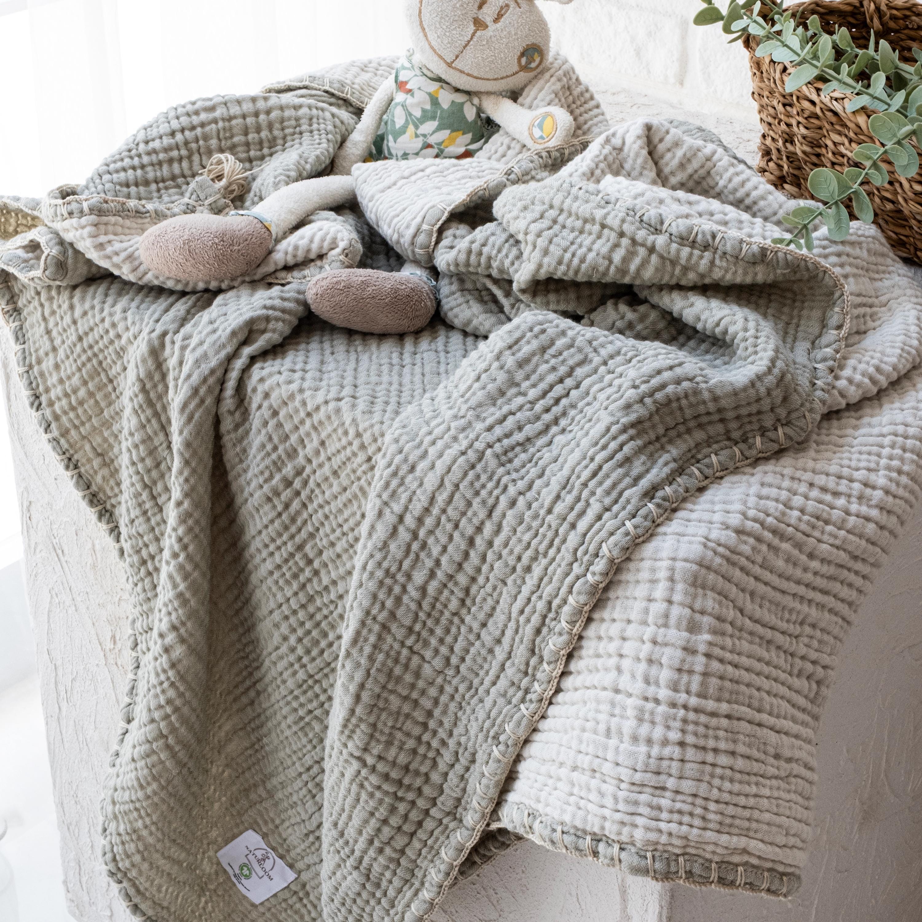GOTS Certified Muslin Baby Blanket, Organic Cotton Baby Quilt, 4 Layer Muslin Swaddle, Newborn Gift, Baby Shower Gift, Baby Girl Blanket