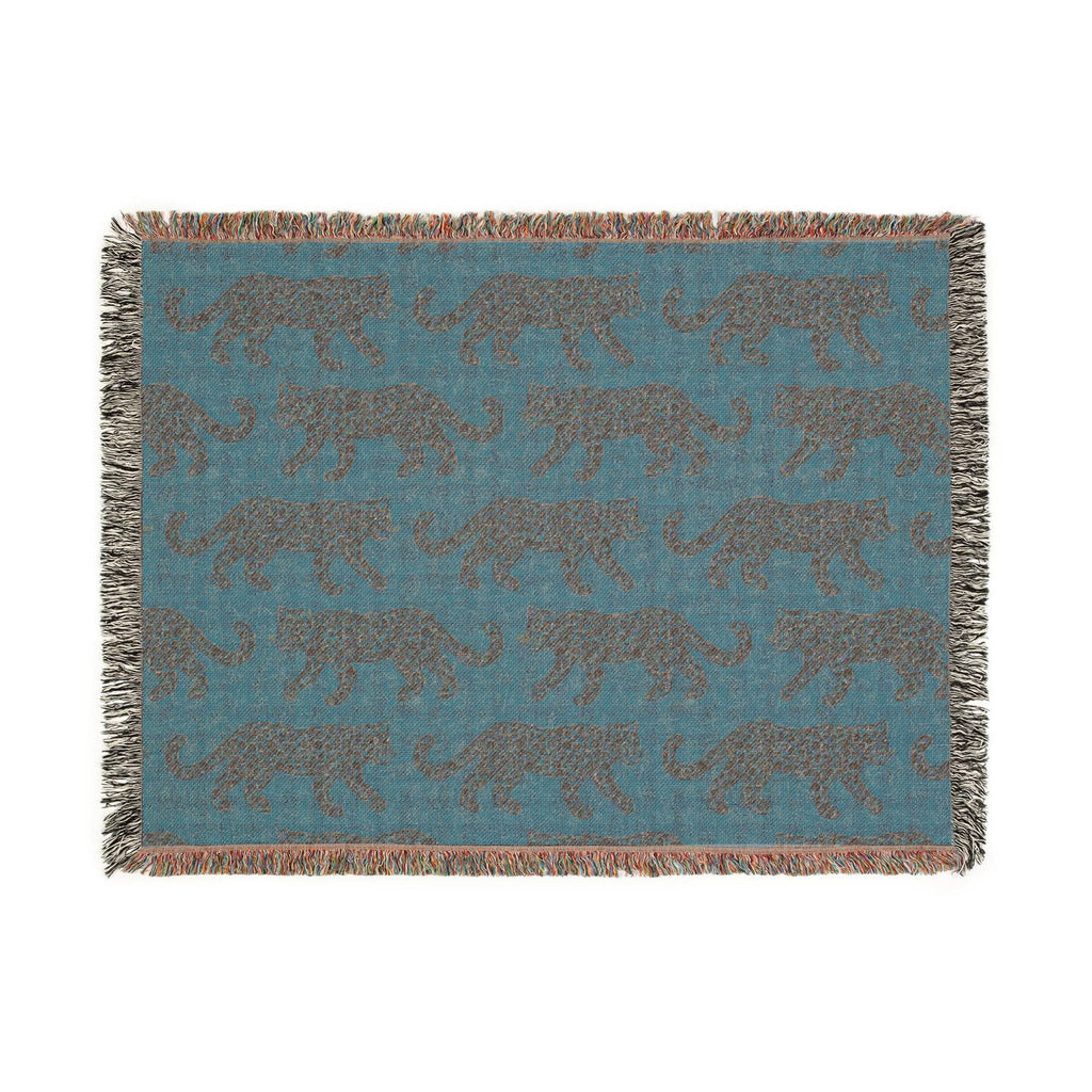 Cotton Woven Blanket, Leopard Parade, Rust Orange, Jungle Cat Decor, Cheetah Throw, Safari Theme, Animal Print, Gift for Her, Fringe Throw
