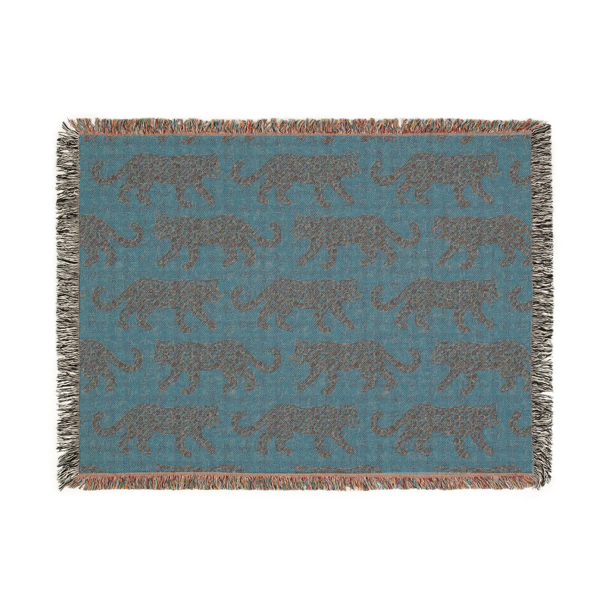 Cotton Woven Blanket, Leopard Parade, Rust Orange, Jungle Cat Decor, Cheetah Throw, Safari Theme, Animal Print, Gift for Her, Fringe Throw