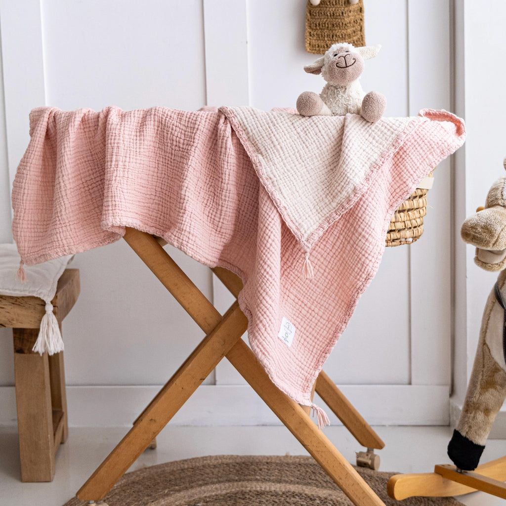 GOTS Certified Muslin Baby Blanket, Organic Cotton Baby Quilt, 4 Layer Muslin Swaddle, Newborn Gift, Baby Shower Gift, Baby Girl Blanket