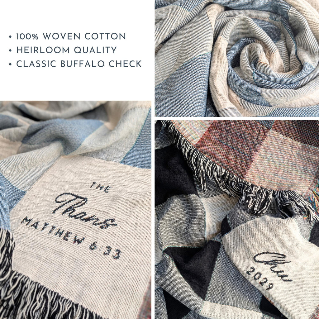 Custom Graduation Gift for High School Grad, Modern Checkered Woven Throw Blanket, Unique Keepsake for Class of 2026, Personalized Name