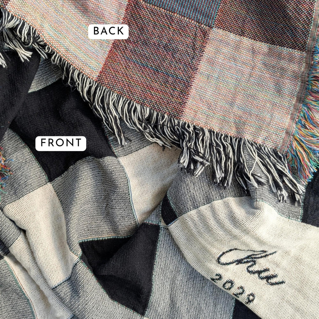 Custom Graduation Gift for High School Grad, Modern Checkered Woven Throw Blanket, Unique Keepsake for Class of 2026, Personalized Name