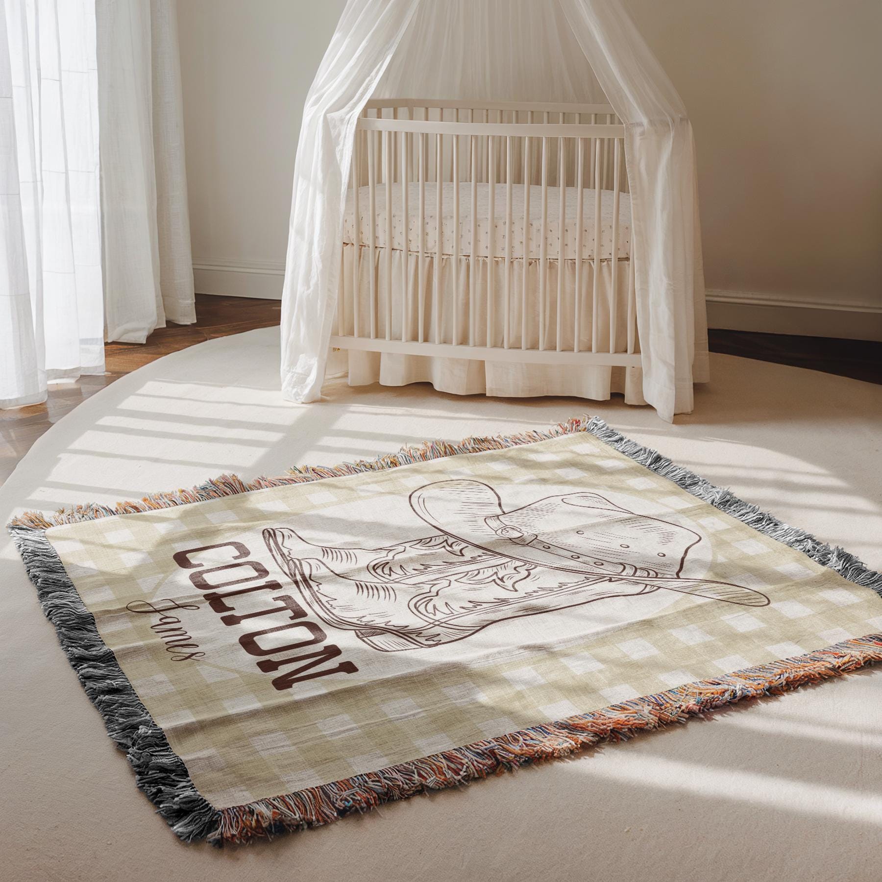 Personalized Cowboy Woven Baby Blanket, Western Cowboy Boys Blanket, Heirloom Blanket, Newborn Name Blanket, Baby Name Woven Throw Blanket