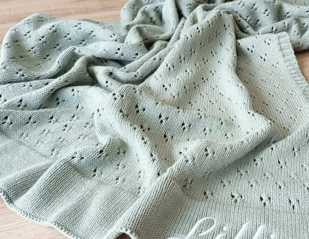 Pointelle knit blanket, soft cotton heirloom blanket, classic cellular baby blanket can be personalised, new baby gift for girl or boy