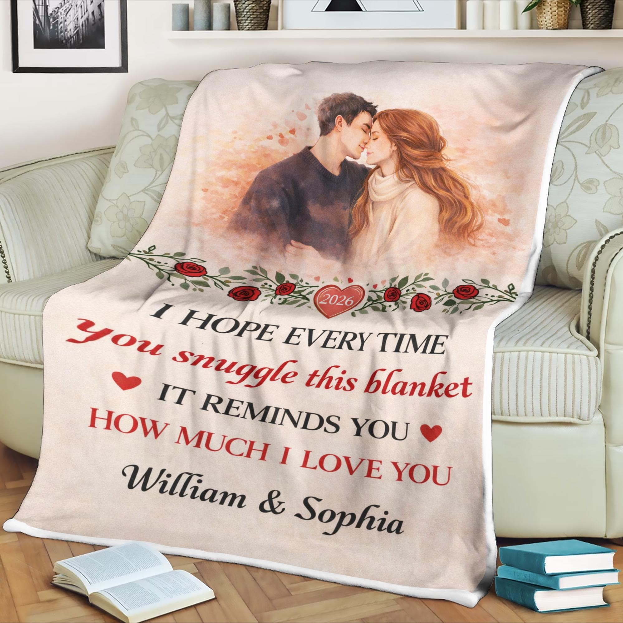 Romantic Sunset Anniversary Gift, I Hope Every Time You Snuggle This Blanket Couple Fleece Blanket, Personalized Anniversary Couple Gift