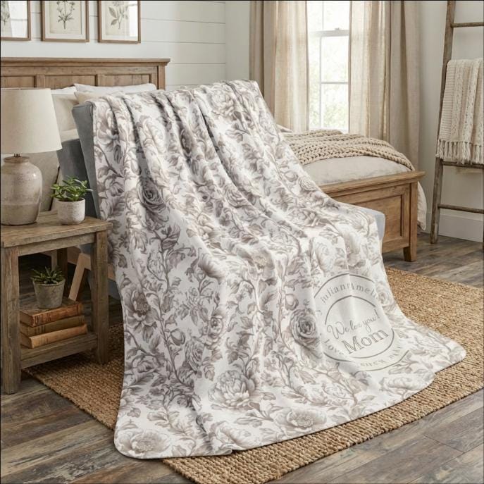 Sherpa Fleece Blanket, Personalized Toile, Family Monogram, Elegant Custom Blanket, Cozy Home Decor, Customized Throw, Mothers Day Birthday