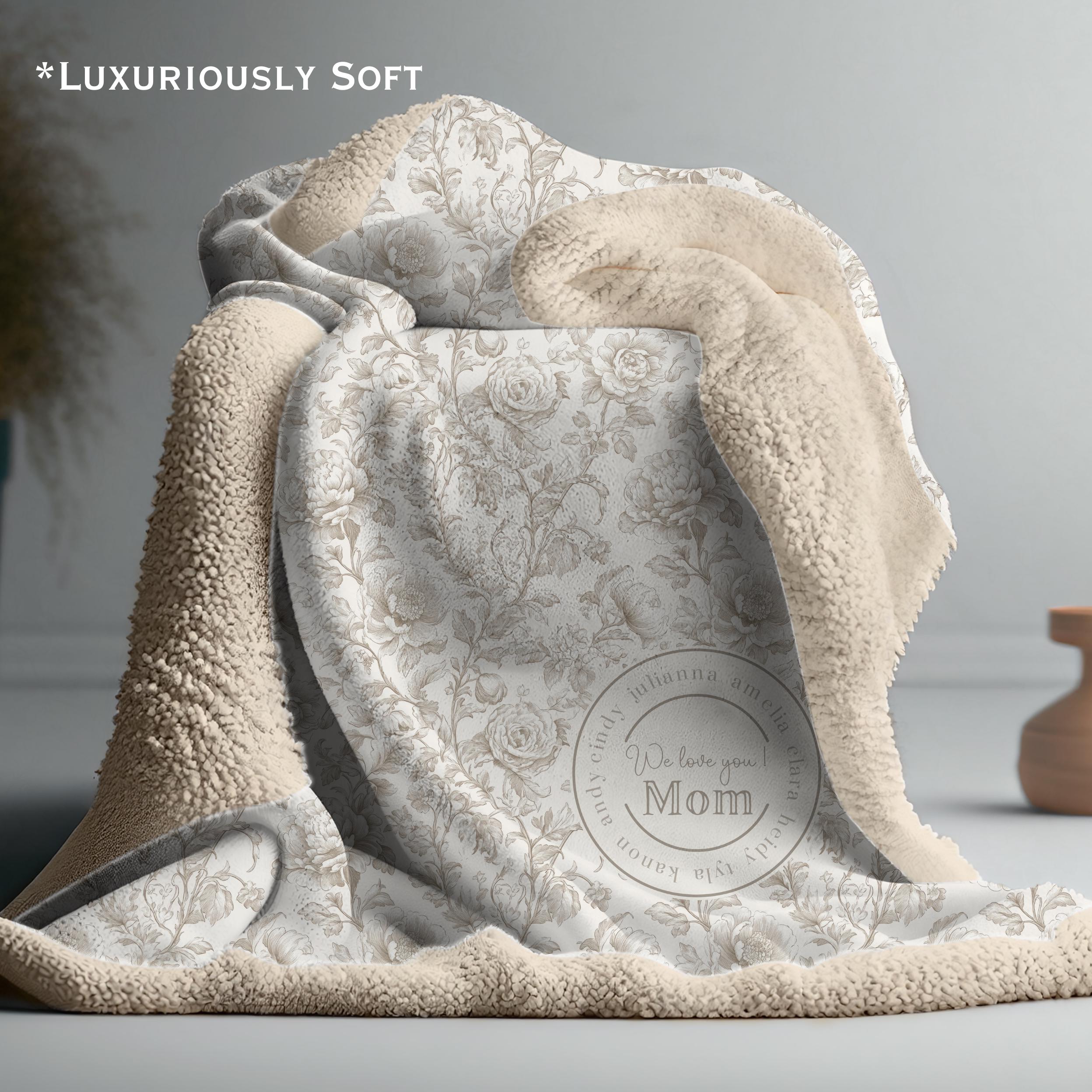 Sherpa Fleece Blanket, Personalized Toile, Family Monogram, Elegant Custom Blanket, Cozy Home Decor, Customized Throw, Mothers Day Birthday