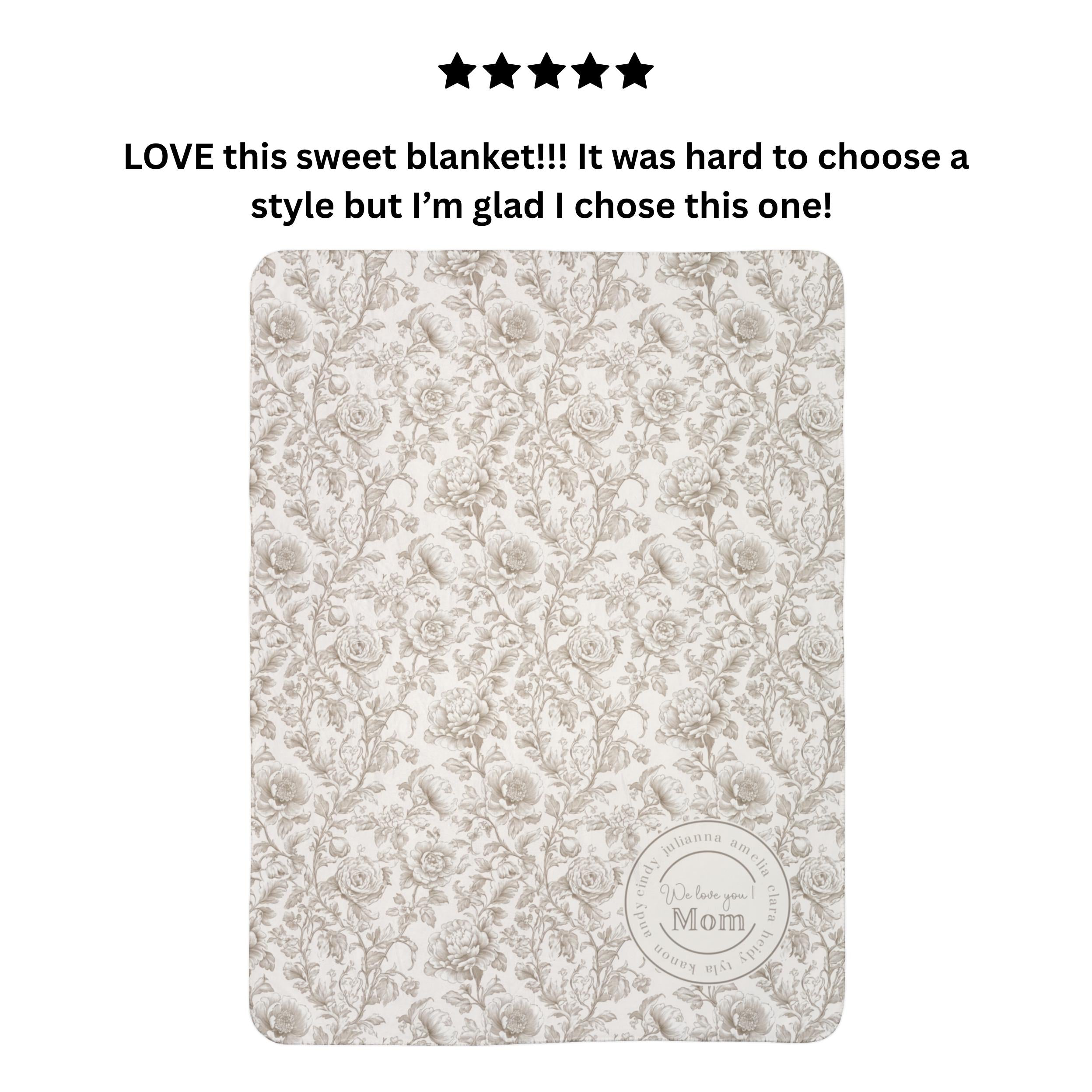 Sherpa Fleece Blanket, Personalized Toile, Family Monogram, Elegant Custom Blanket, Cozy Home Decor, Customized Throw, Mothers Day Birthday
