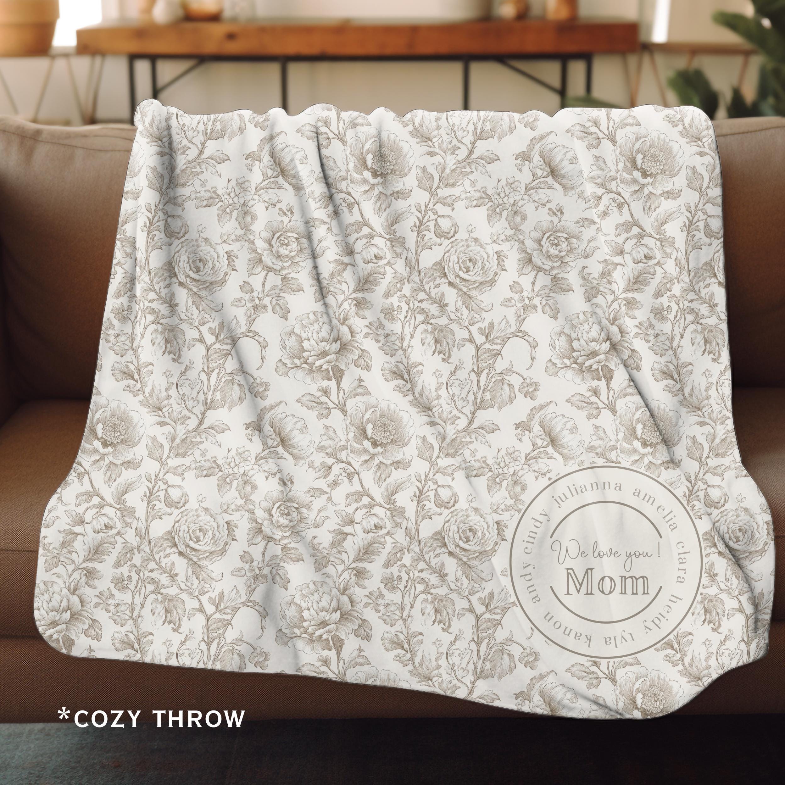 Sherpa Fleece Blanket, Personalized Toile, Family Monogram, Elegant Custom Blanket, Cozy Home Decor, Customized Throw, Mothers Day Birthday