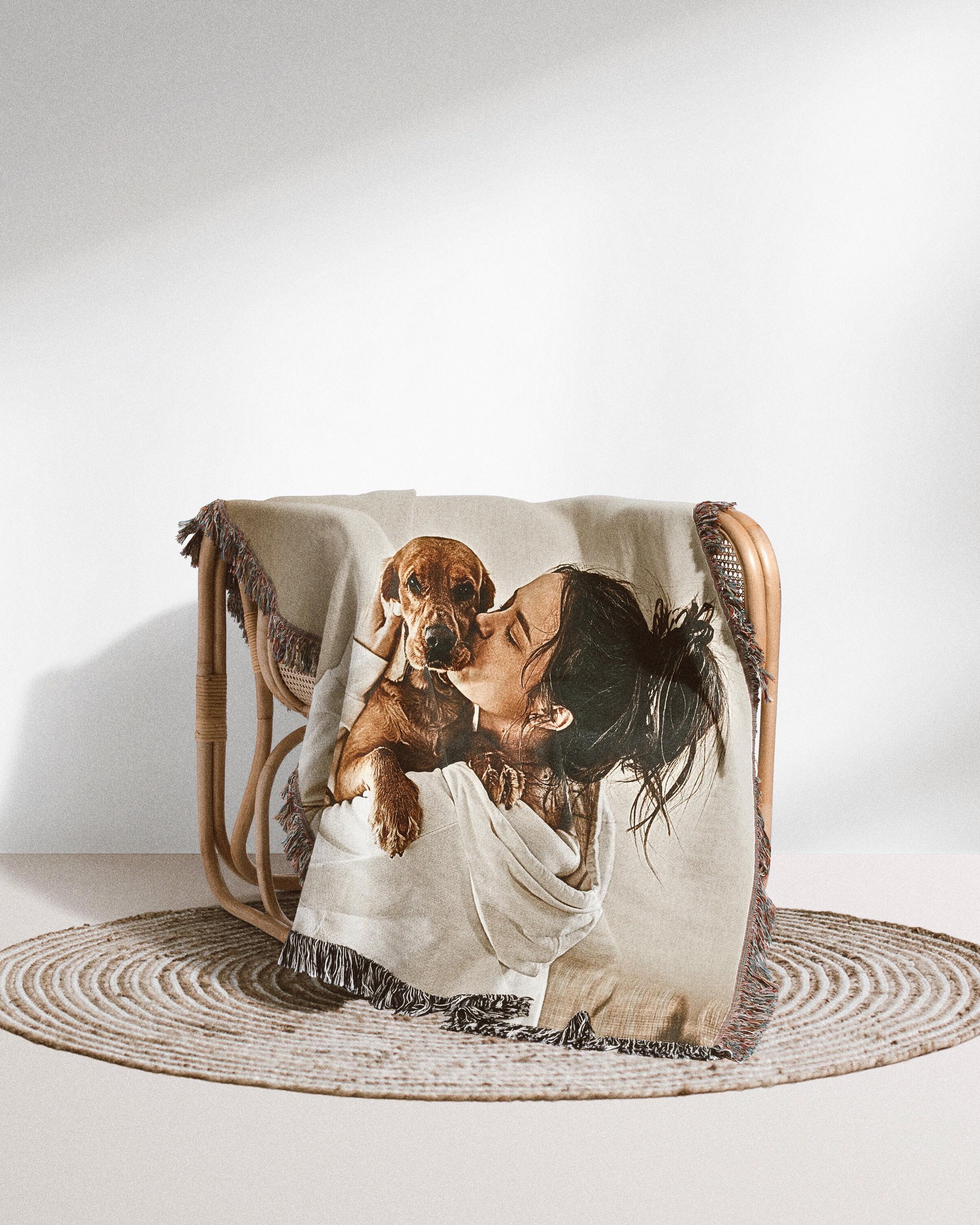 Personalized Dog Photo Blanket -Custom Pet Photo Picture Blanket Pet Name Memorial Dog Loss Cat Gift Photo Blanket with Gift Made in the USA